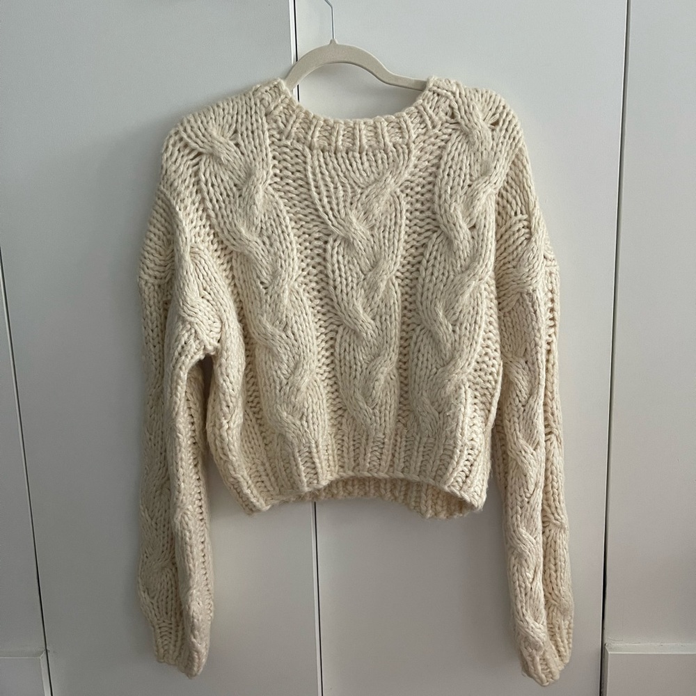 Beginning Boutique Cream Cable Knit Sweater